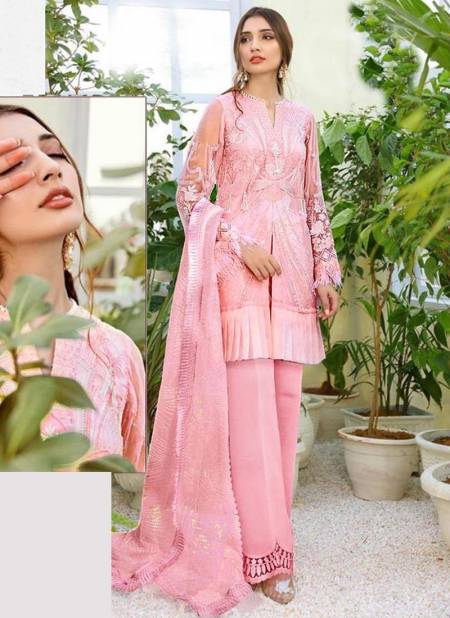 Pink Colour KHAYYIRA MAHGUL Designer Festive Wear Butterfly Net Embroidered With Frill Pakistani Salwara Suit Collection 2001-B